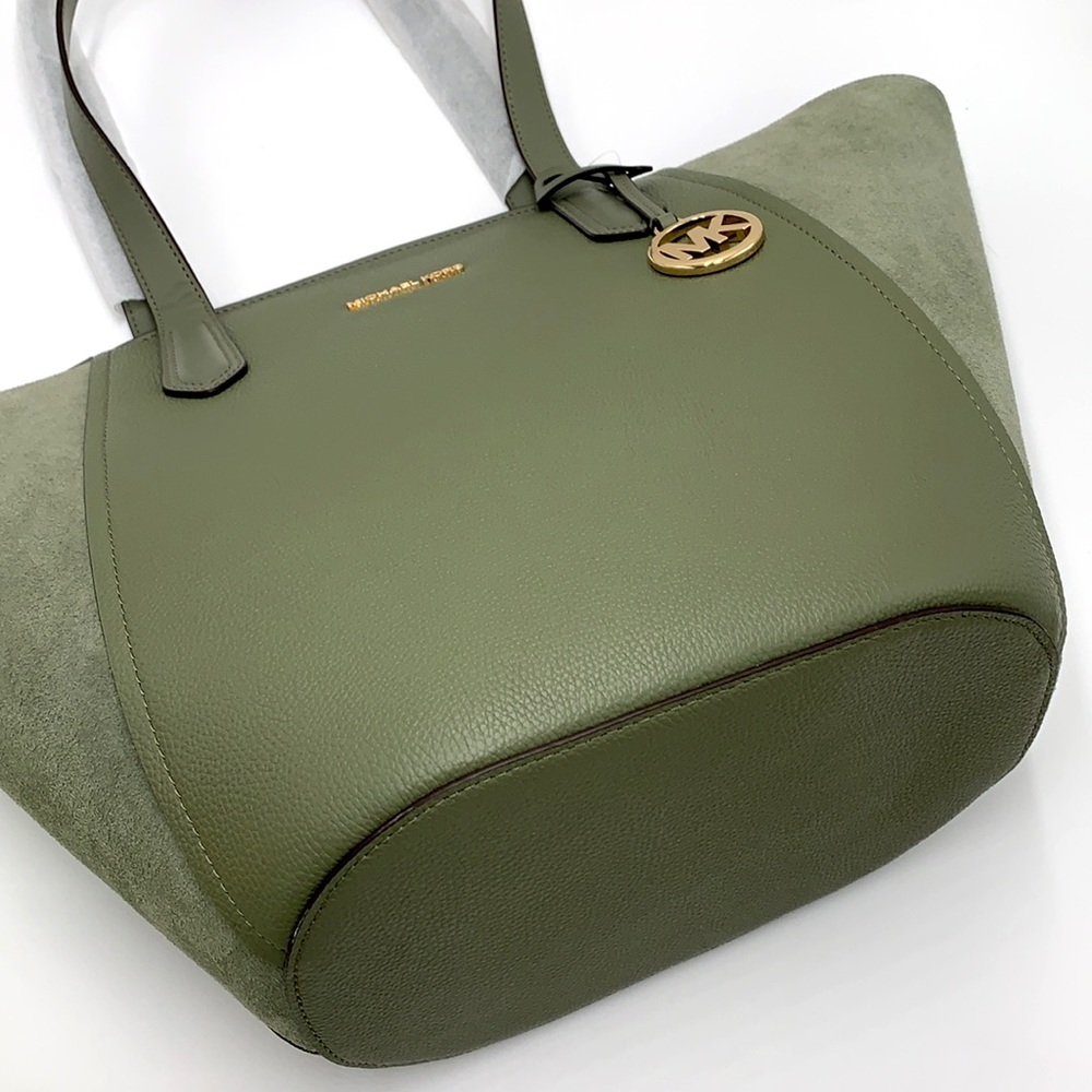 MICHAEL KORS PORTIA LARGE TOTE ARMY GREEN COLOR PEBBLED LEATHER/SUEDE - Picture 15 of 16